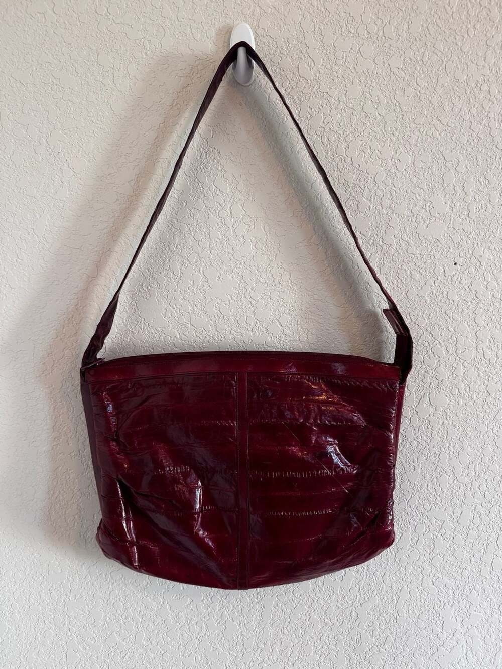 Burgundy Eel Skin Hobo Purse with Suede Interior